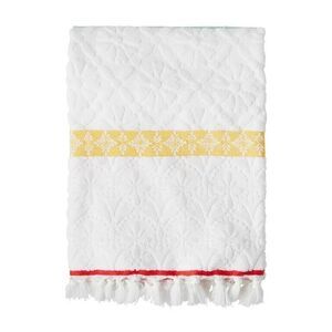 Pioneer Women Bath Towel Sculpted Striped Coral 27"x52" Floral Cotton Yellow New